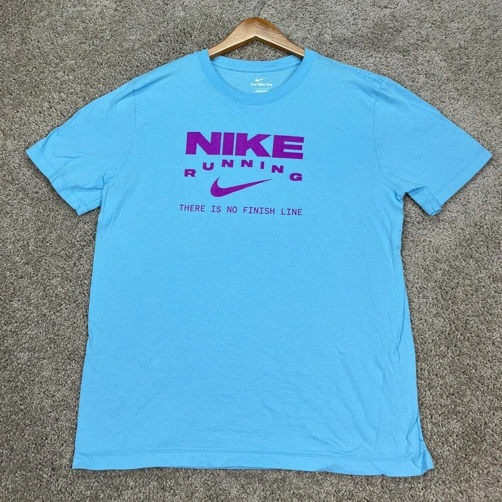 Nike T-Shirt Men Large Light Blue Purple Short Sleeve Running Performance Swoosh - Picture 1 of 9